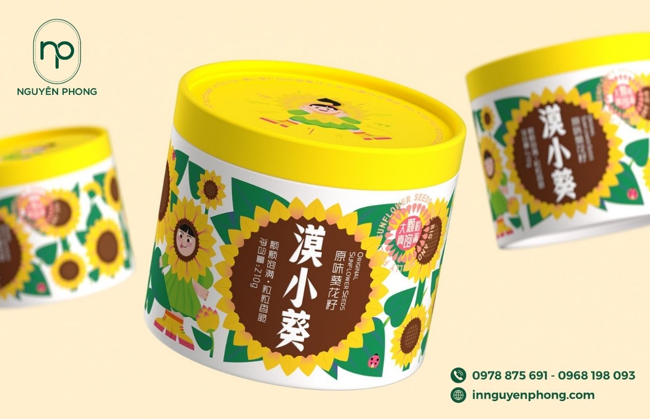 Mẫu tem nhãn hạt hướng dương thiết kế bắt mắt